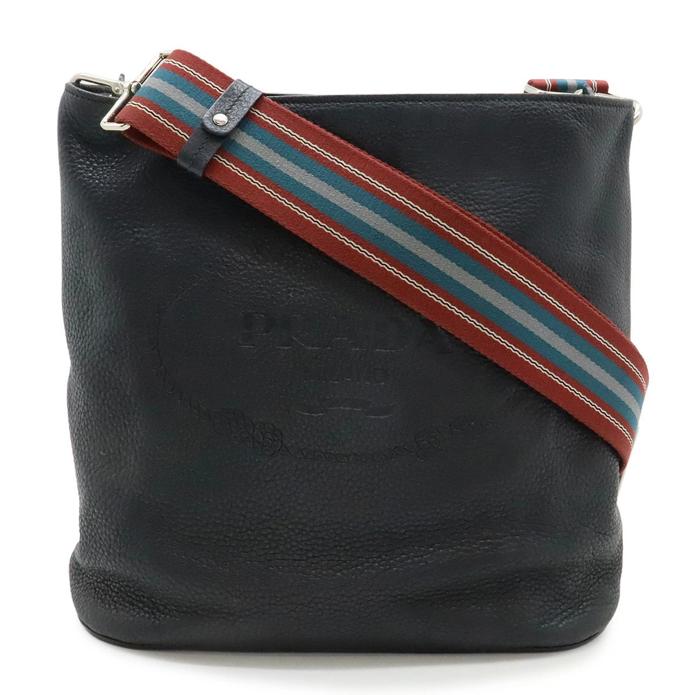 Prada Vitello Phoenix Shoulder Bag Striped Crossbody Leather NERO Black